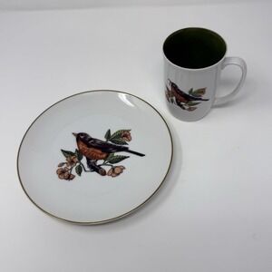 Fitz & Floyd Wild Bird Series Neiman Marcus Coffee Mug & Matching Plate